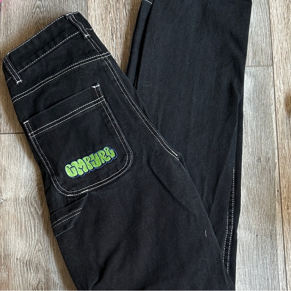 Empyre Black Jeans with Vibrant Green Detail